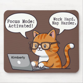 Playful Cat Design Custom Name Mouse Pad
