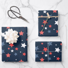 Playful Red White Blue Star Gift Wrap