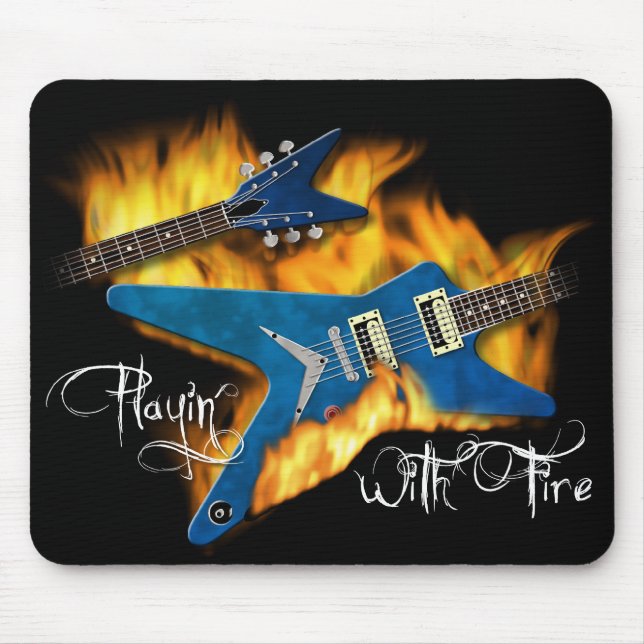 Playin com guitarra Mousepad do fogo (Frente)