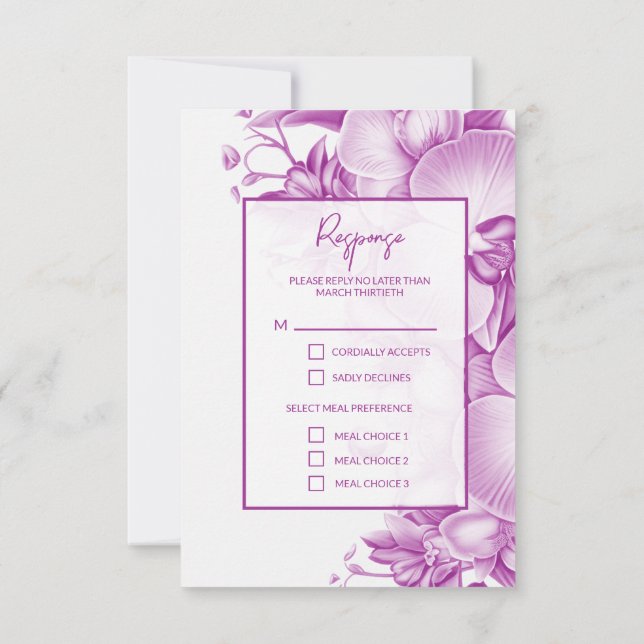 Plum and White Orchids Wedding RSVP Response Cards (Verso)