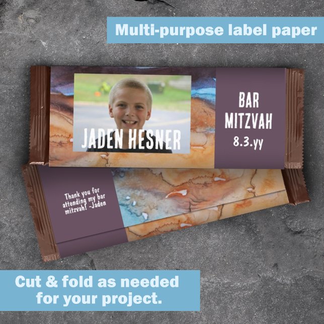 Plum, Bar Beige Mitzvah, Um Invólucro Personalizad (bar mitzvah chocolate candy bar wrapper label, beige plum purple DIY budget cheap alternative)