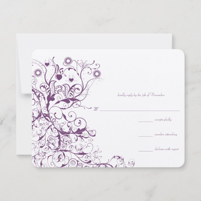 Plum Birds & Swirls - Cartões de Resposta RSVP de  (Frente)
