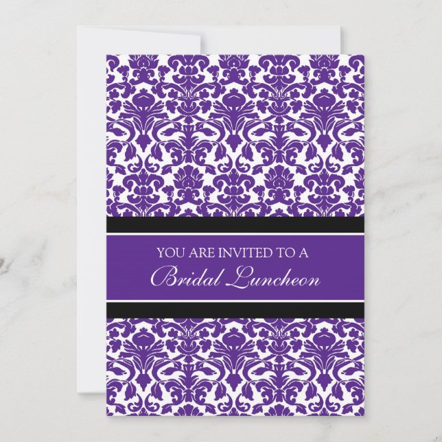 Plum Black Damask Bridal Lunch - Cartões de Convit (Frente)