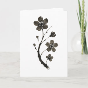 Plum Blossom Line Art - Cartão Botânico