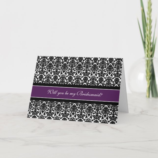 Plum Damask Bridesmaid - Pluma Cartão de Convite (Frente)