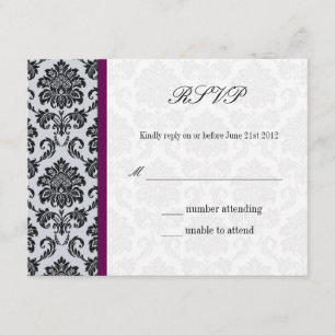 Plum Damask Monograma Wedding RSVP