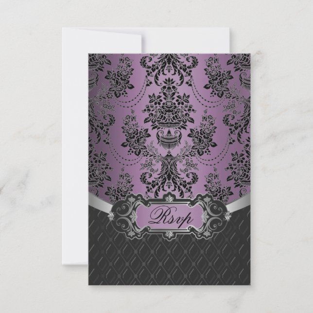 Plum Lapis Plple Black Casamento tema damasco RSVP (Frente)