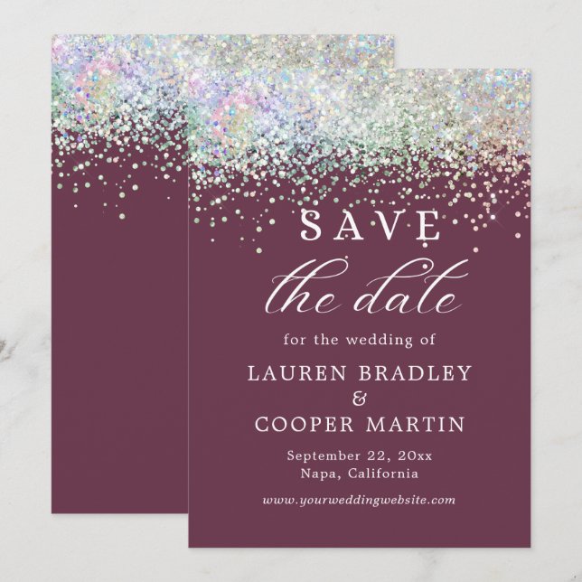 Plum Luxury Glitter Weding A Data (Frente/Verso)