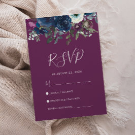 Plum Marinho Floral Blue Watercolor Cartão RSVP de
