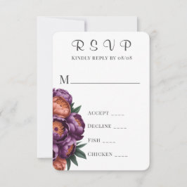Plum & Orange Painted Peony Weding RSVP Cards
