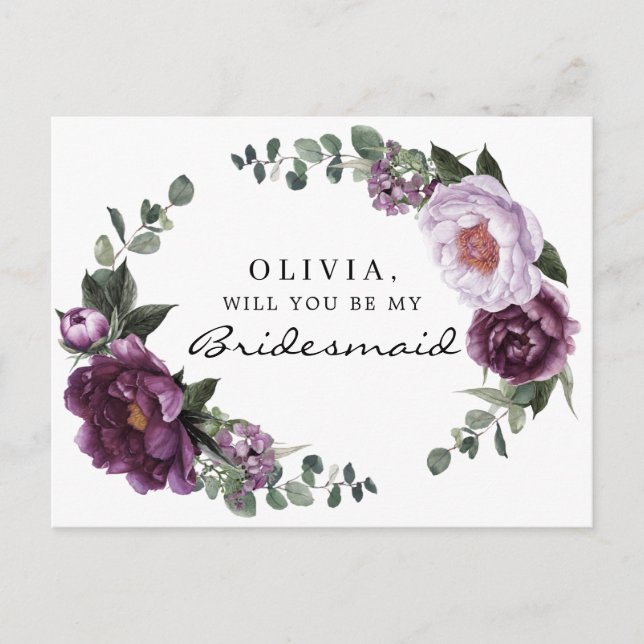 Plum Peonies Bridesmaid - Cartão de Proposta (Frente)