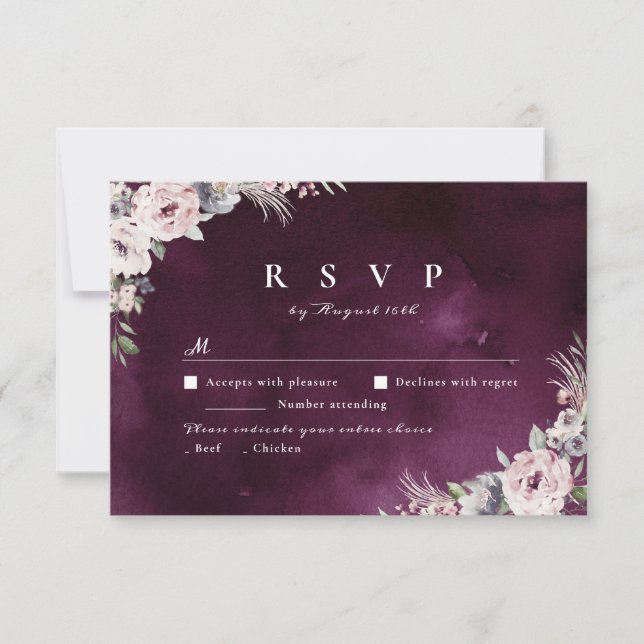 Plum & posty pink boho floral RSVP (Frente)