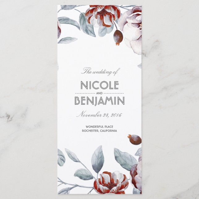 Plum Purple Boho Watercolor Programas Florais (Frente)