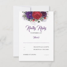 Plum Purple e Burgundy Red Floral Weding RSVP