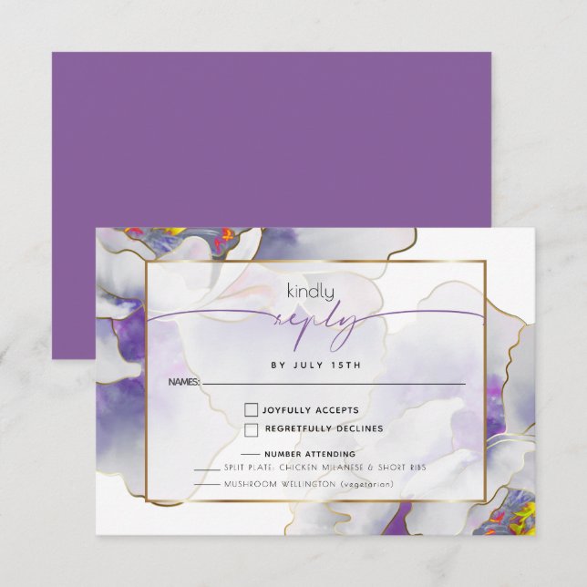 Plum Purple Fantasy Peony RSVP Card (Frente/Verso)