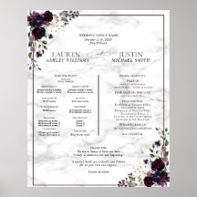 Plum Purple Floral Marble Programme Poster