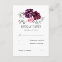 Plum Purple Flowers Watercolor Cartão RSVP de Casa