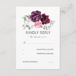 Plum Purple Flowers Watercolor Cartão RSVP de Casa