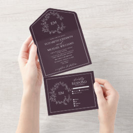 Plum Purple Leafy Monogramas Casados Todos Em