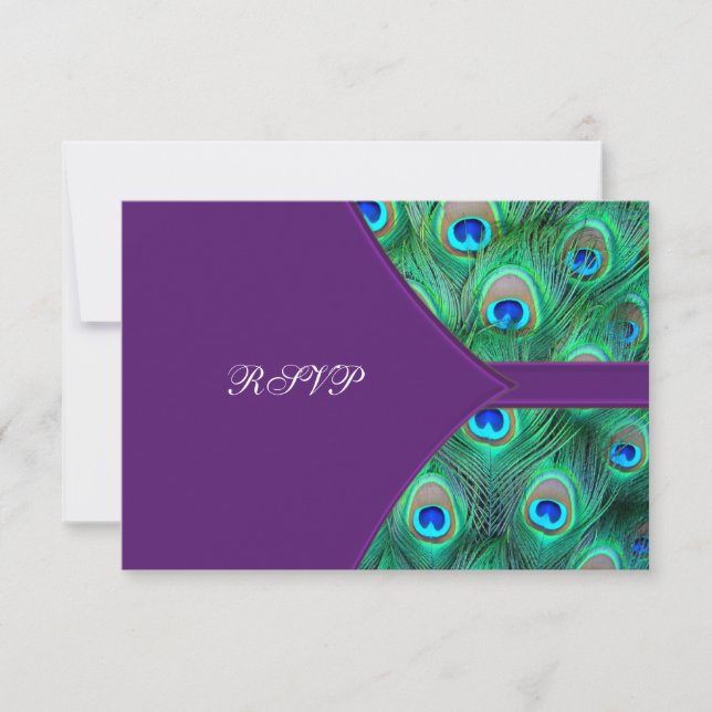 Plum Purple Peacock Wedding RSVP (Frente)