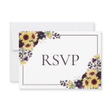 Plum Purple Sunflower No Comida Casamento RSVP
