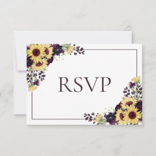 Plum Purple Sunflower No Comida Casamento RSVP
