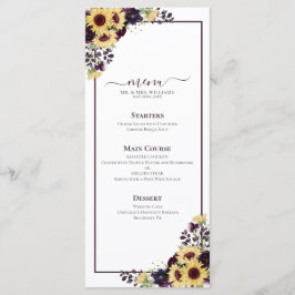 Plum Purple Sunflower Watercolor Menu Casamento