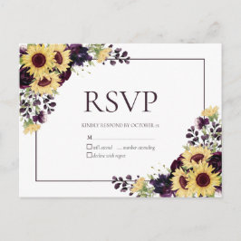 Plum Purple Sunflower Watercolor No Menu RSVP