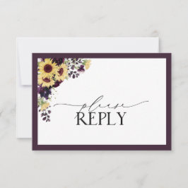 Plum Purple Sunflower Watercolor RSVP