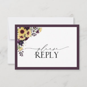 Plum Purple Sunflower Watercolor RSVP