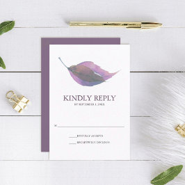 Plum Purple Watercolor Fall Leaf Weding RSVP