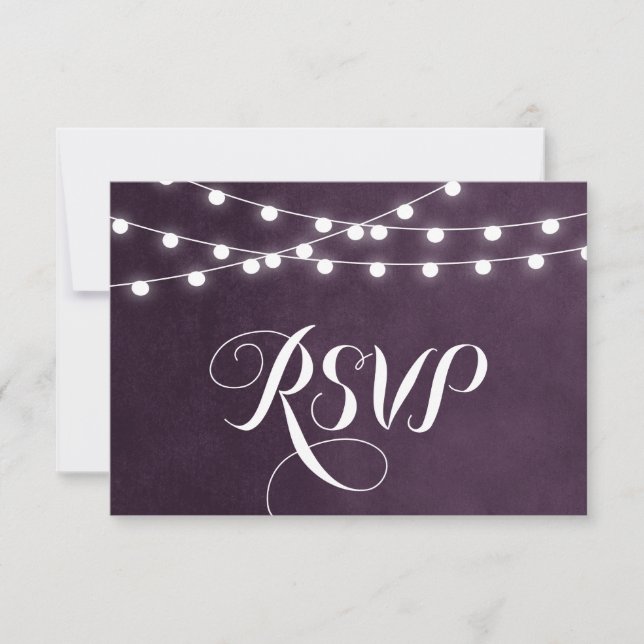 Plum String Lights Weding RSVP Card (Frente)