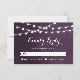 Plum String Lights Weding RSVP Card