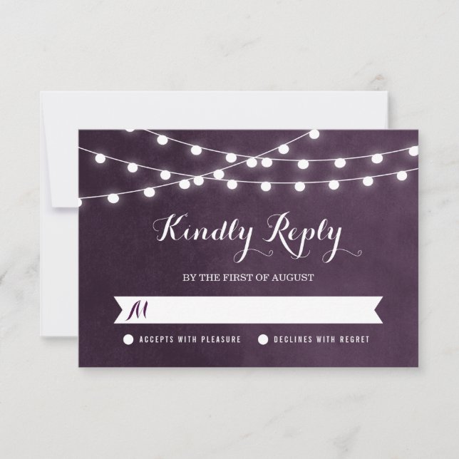 Plum String Lights Weding RSVP Card (Frente)