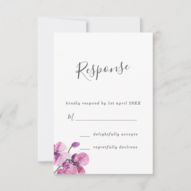 Plum Watercolor Orchids Weding RSVP (Frente)