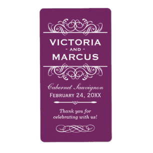 Plum Wedding Wine Botle Monogramas Etiquetas de Fa
