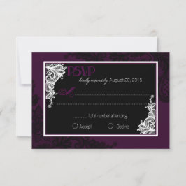 Plum White e Black Lace Elegante RSVP Card