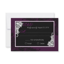 Plum White e Black Lace Elegante RSVP Card