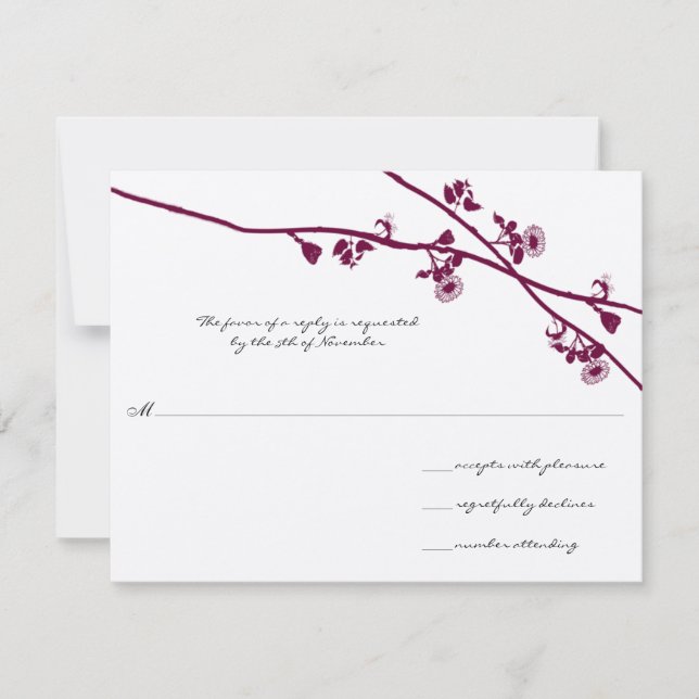 Plum Wild Flower Branches RSVP de Casamento (Frente)