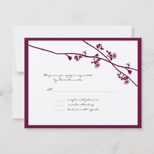 Plum Wild Flower Branches RSVP de Casamento (Frente)