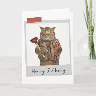 Plumber Cat Engraçado Cartão de Aniversário