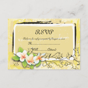 Plumeria branca Vintage com placa RSVP amarela