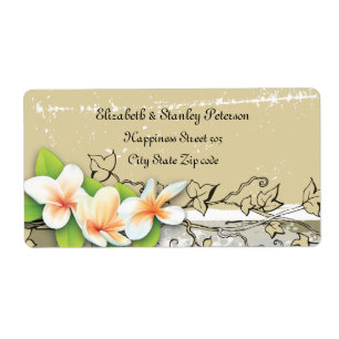 Plumeria branco do vintage & etiqueta bege do