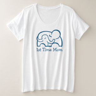 Plus Size Camiseta azul-maternidade do elefante do abraço de