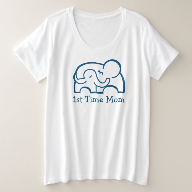 Plus Size Camiseta azul-maternidade do elefante do abraço de (Frente do Design)