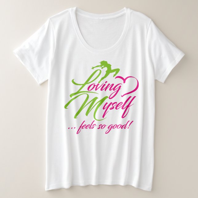 Plus Size Camiseta Básica Feminina Amando a Mim Mesma (Frente do Design)
