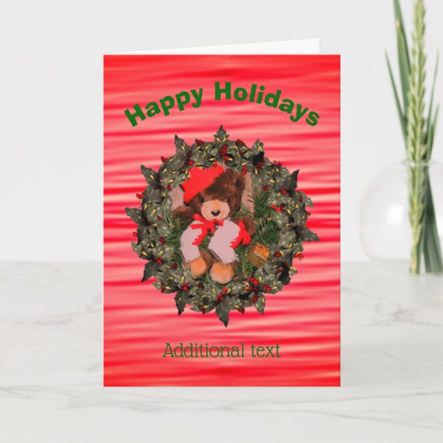 Plush Bear Holly Berry - Cartão de Natal (Frente)