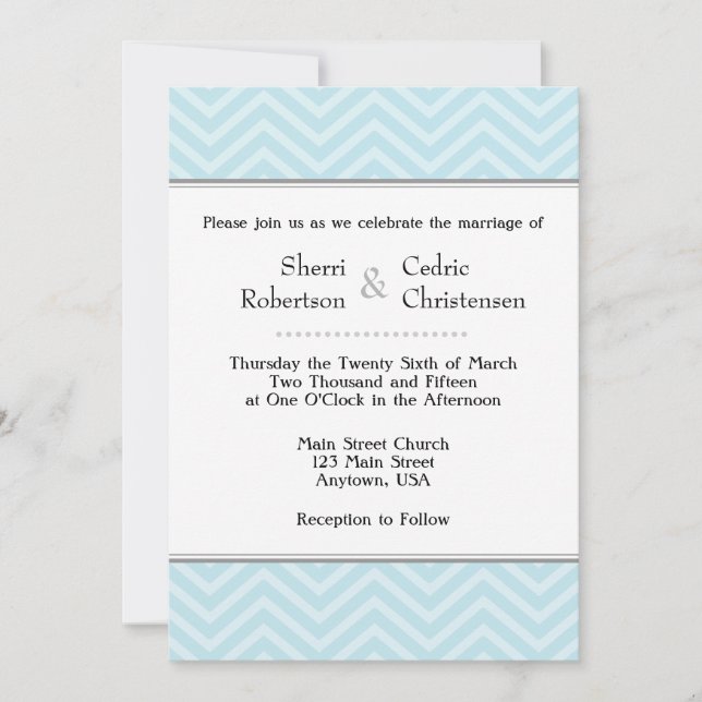 Pó Blue Chevron Convites De Casamento (Frente)