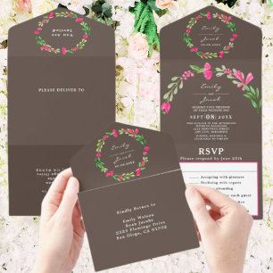Pó de Verde Floral Rosa Marrom Elegante RSVP Casam