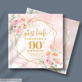 Pó Elegante Flores Douradas Cor-de-rosa 90 Livro C